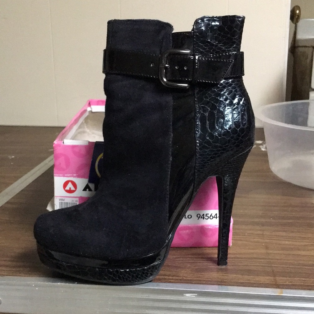 Suede and snake skin booties